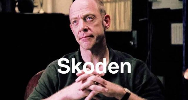 JK Simmons as character Emil Skoda, with text “Skoden”