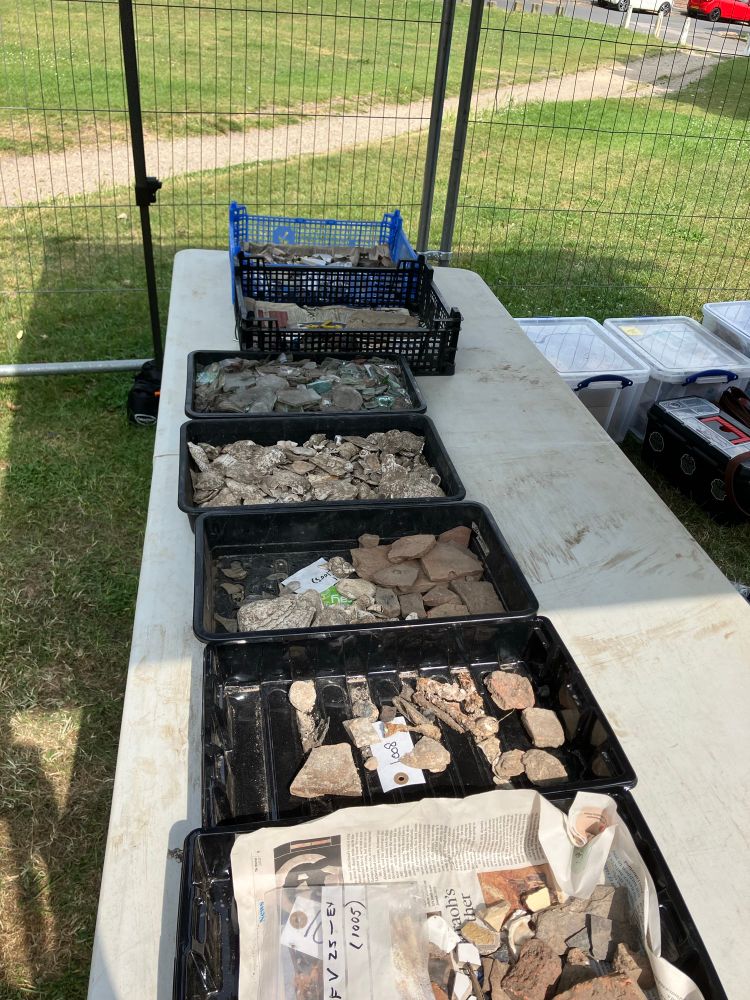 Trays of some of the finds from the week long excavation at Front Brent, Faversham.
