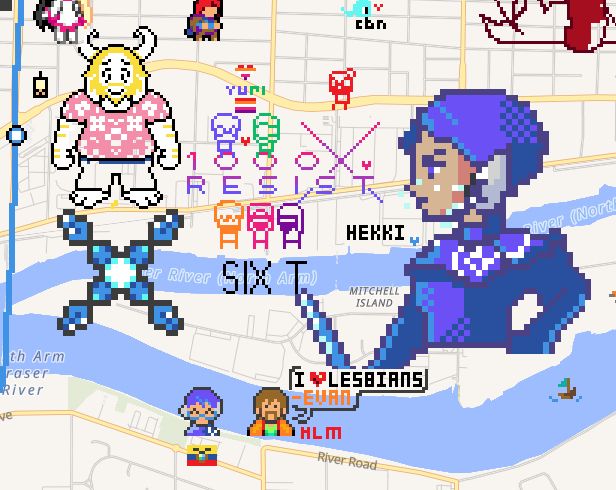 a screenshot of wplace, showing vancouver bc, where there is 1000xresist fanart