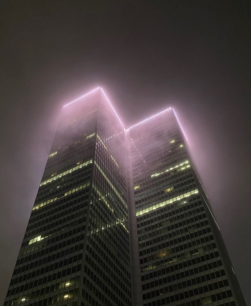Place Ville Marie in nighttime fog