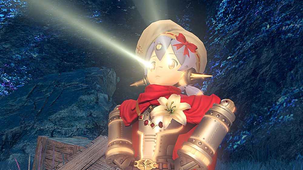 Poppi puts her hands on her hips and activates the lights in her eyes so Rex and company can see in the low light.
