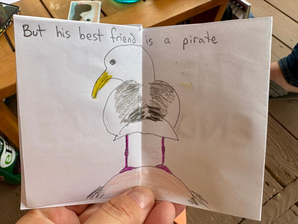 “but his best friend is a pirate” karl standing on buttons’s head