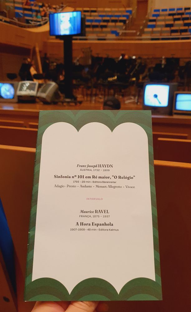 Programa do concerto da Filarmônica de Minas Gerais, de 06 de Junho.

Peças de Haydn - Sinfonia 101 "O Relógio" - e Ravel - A Hora Espanhola.