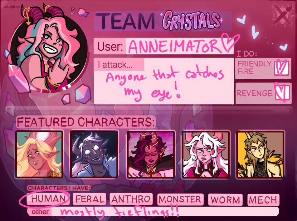 A character roster for artfight