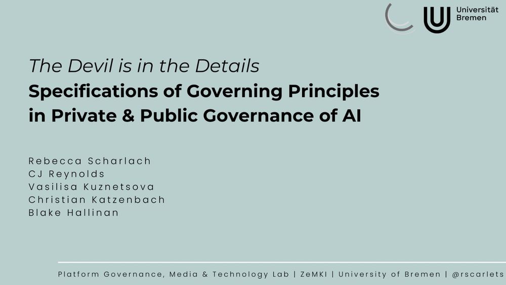 Opening slide for "The devil is in the details: specificaitons of governing principles in private & public goernance of AI"