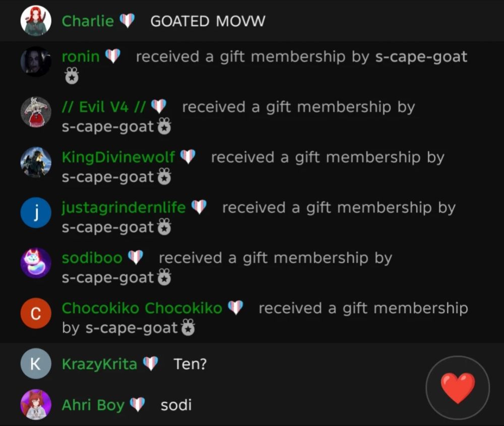 Screenshot of Rain's live chat