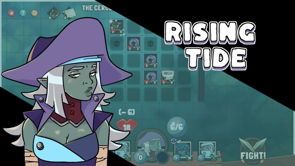 Sunken Stones Screenshot featuring a female pirate character and the phrase "rising tide"