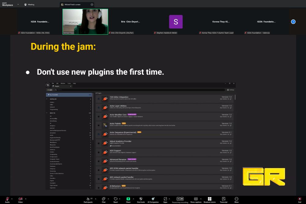 Michal Fried presenting about game jams