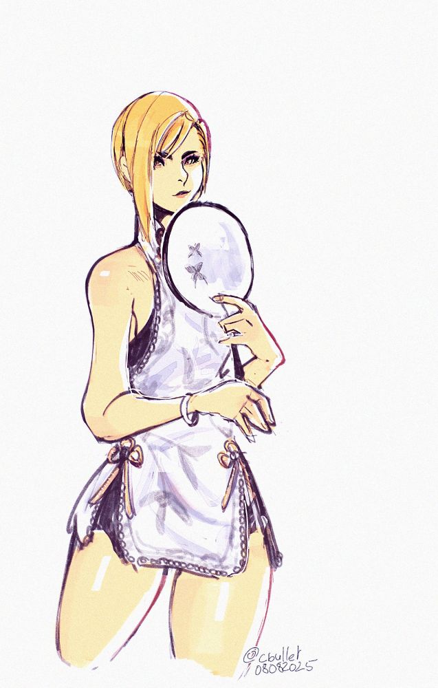 Elena wearing a qipao like dress, inspired by dango4_dango4's figurine customization.
She's holding a round chinese silk fan/tuanshan while smirking