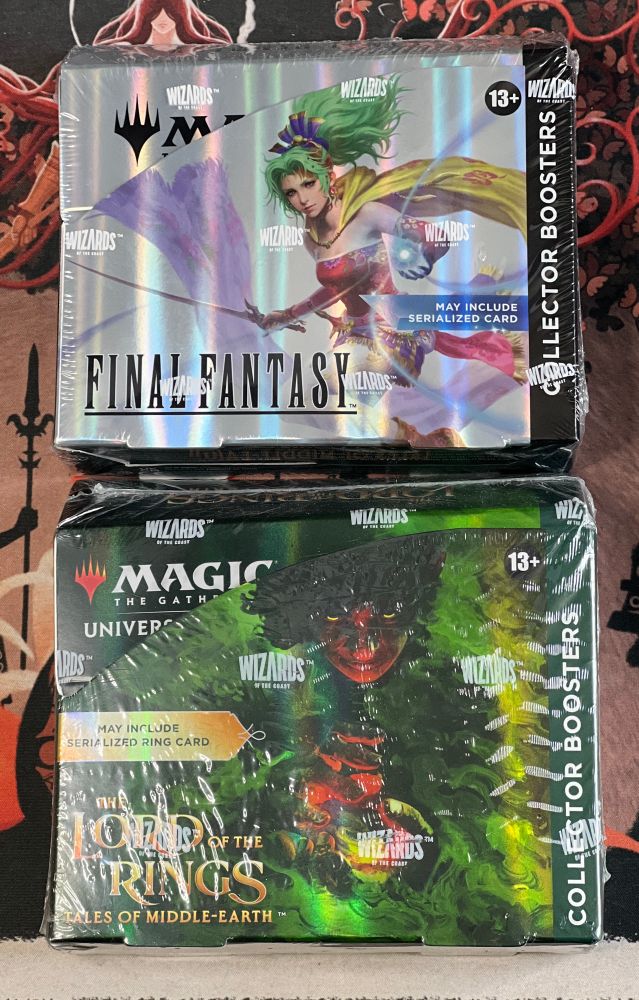 Magic the Gathering Final Fantasy collector booster box and Lord of the Rings collector booster box