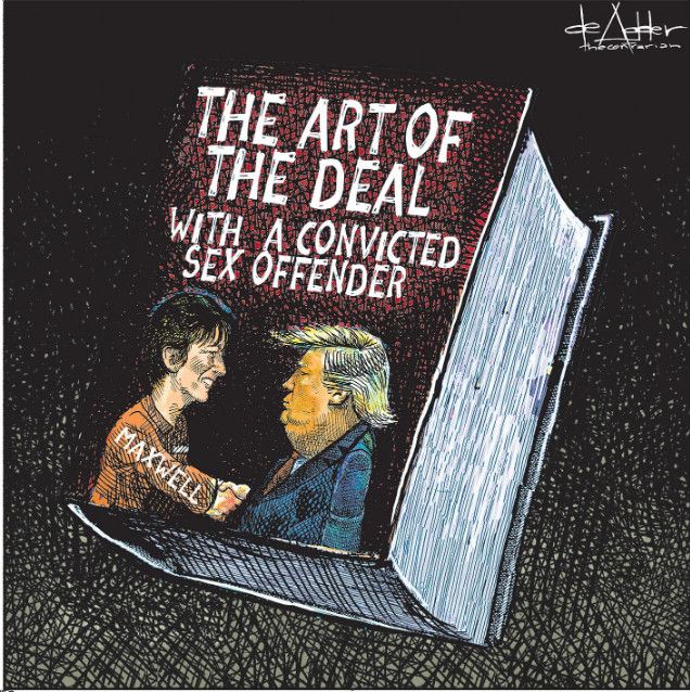 Book: THE ART OF THE DEAL WITH A CONVICTED SEX OFFENDER

Donald Trump and Ghislaine Maxwell shaking hands.