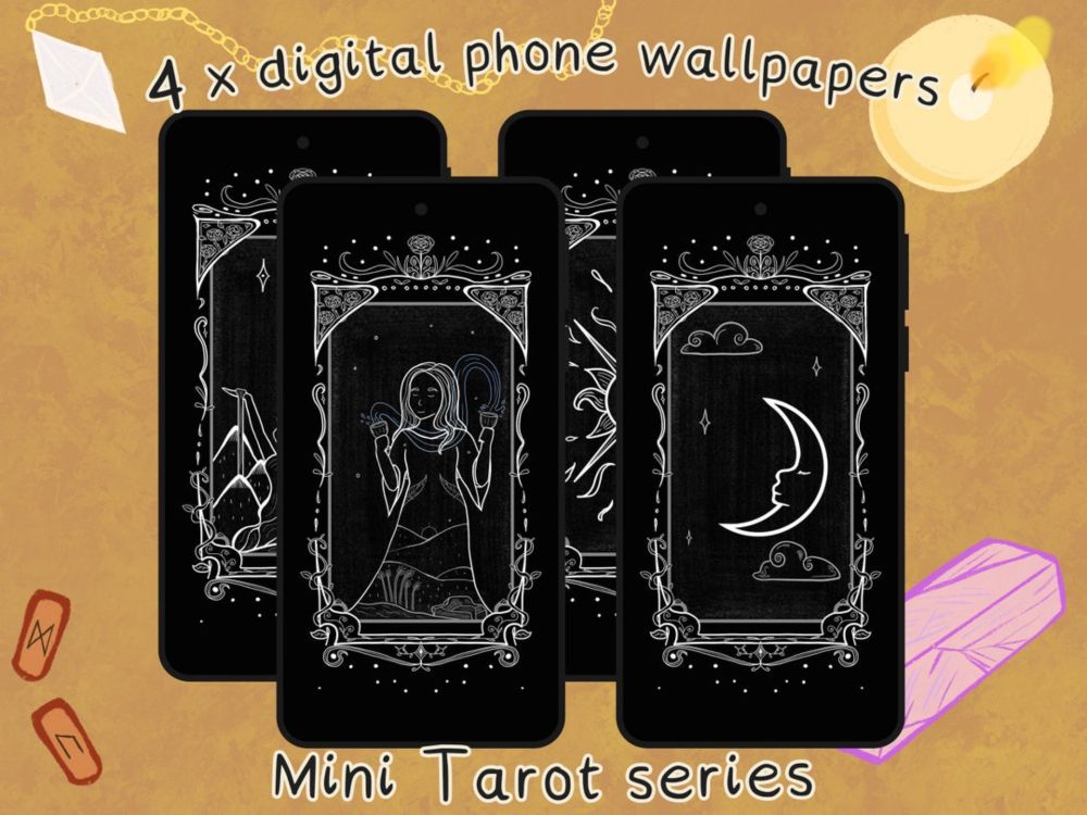 Celestial Black Tarot Wallpaper Set Mystical Digital Download for Magic & Divination - Etsy