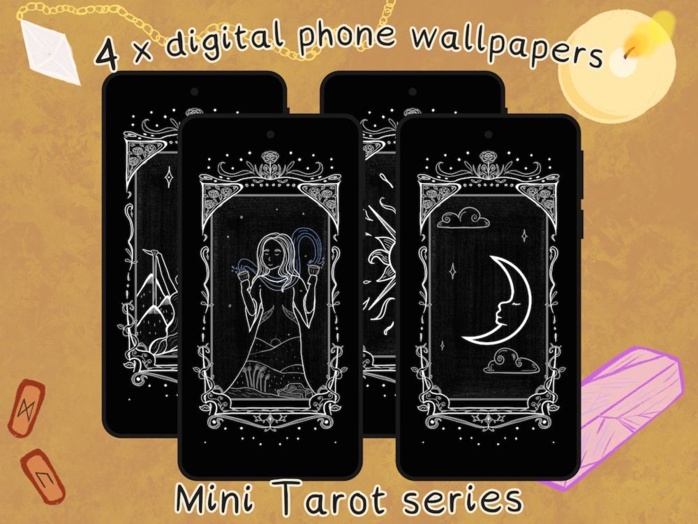 Celestial Black Tarot Wallpaper Set Mystical Digital Download for Magic & Divination - Etsy