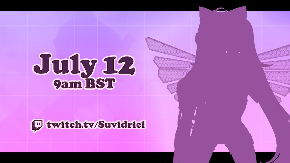 Silhouette of Suvidriel wearing new outfit, and debut date July 12th 9am BST