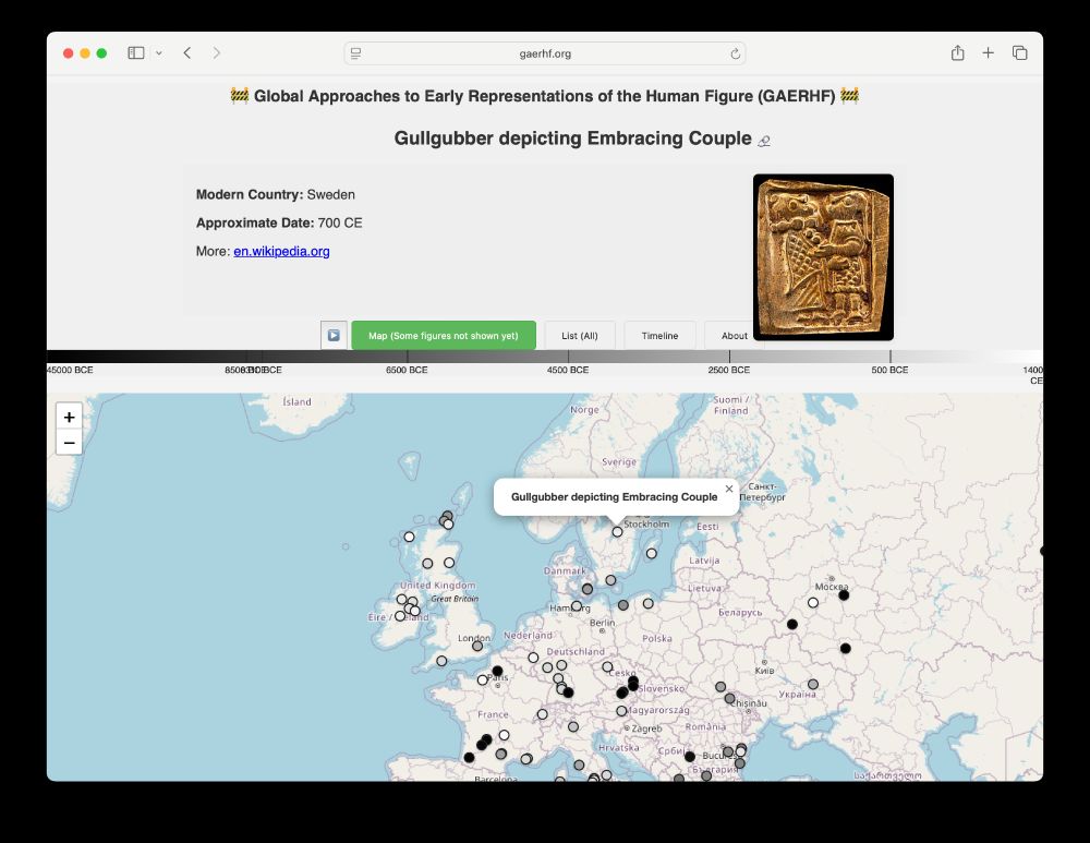 Screen shot from Global Approaches to Early Representations of the Human Figure with findspot in Sweden higlighted.
