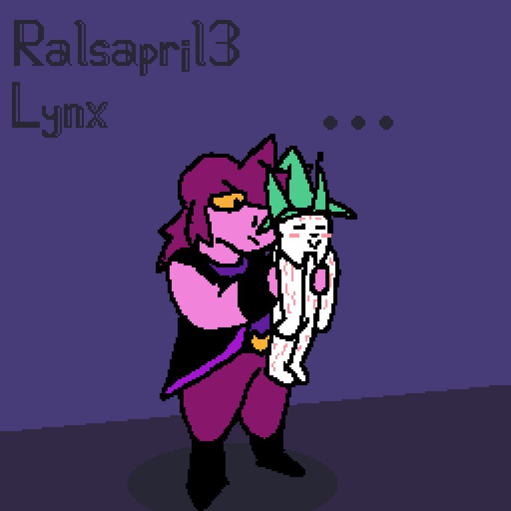 Susie holding a lynx-ified Ralsei.