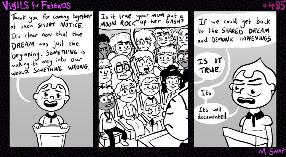Colton addresses his group of people who have had the same dream. He says it’s clear that the dream is just the beginning of something bigger. A hot girl in the audience asks if it’s true his mum put a moon rock ‘up her gash’. Colton tries to divert discussion back to the shared dream and the demonic happenings but when pressed further admits that it’s well documented that his mum did the moon rock thing. 