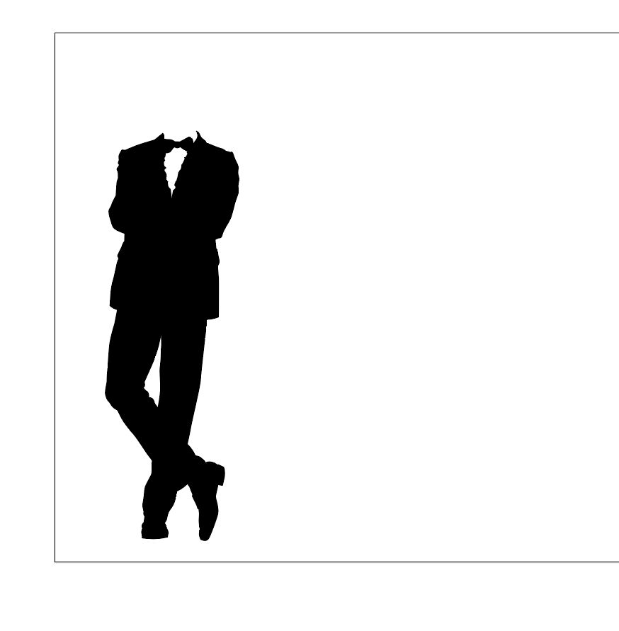 Basic black silhouette of a standing man in black tie dress, leg crossed. Could it be?