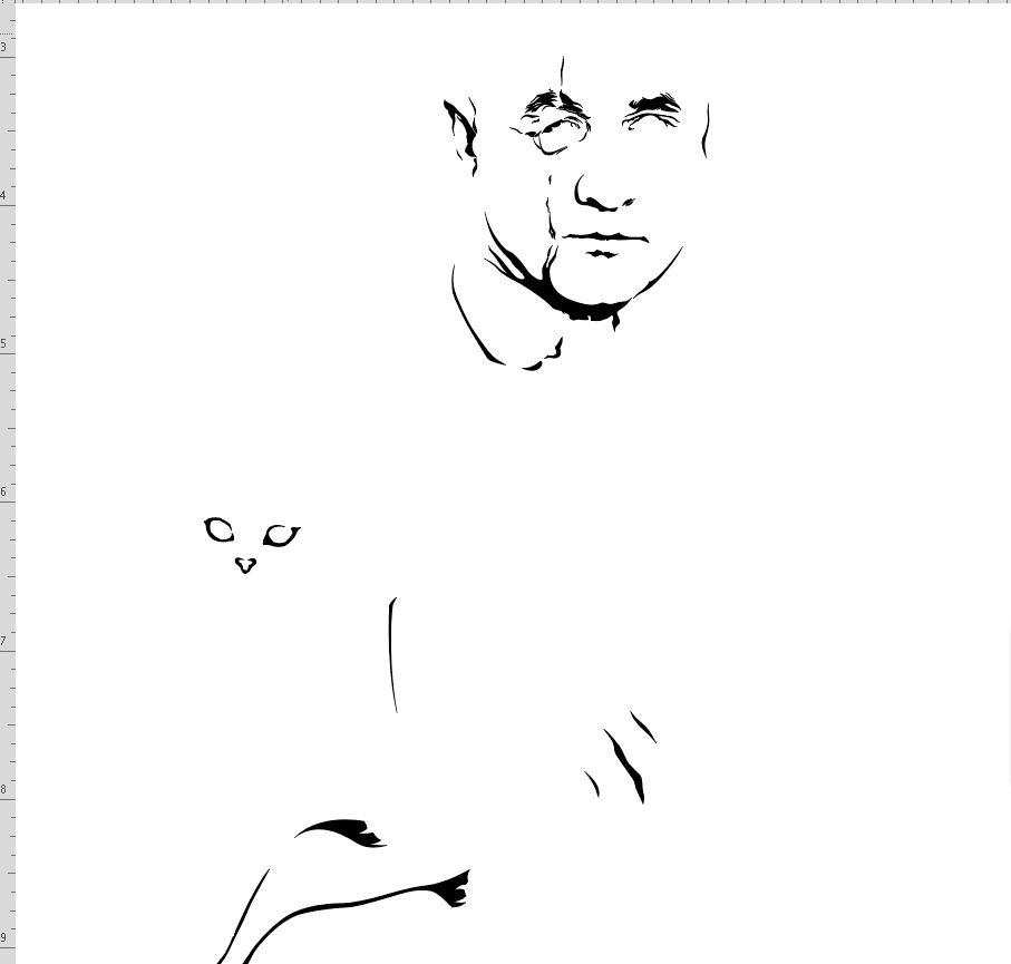 Vector artwork in progress of Donald Pleasance and his pussy in bio.