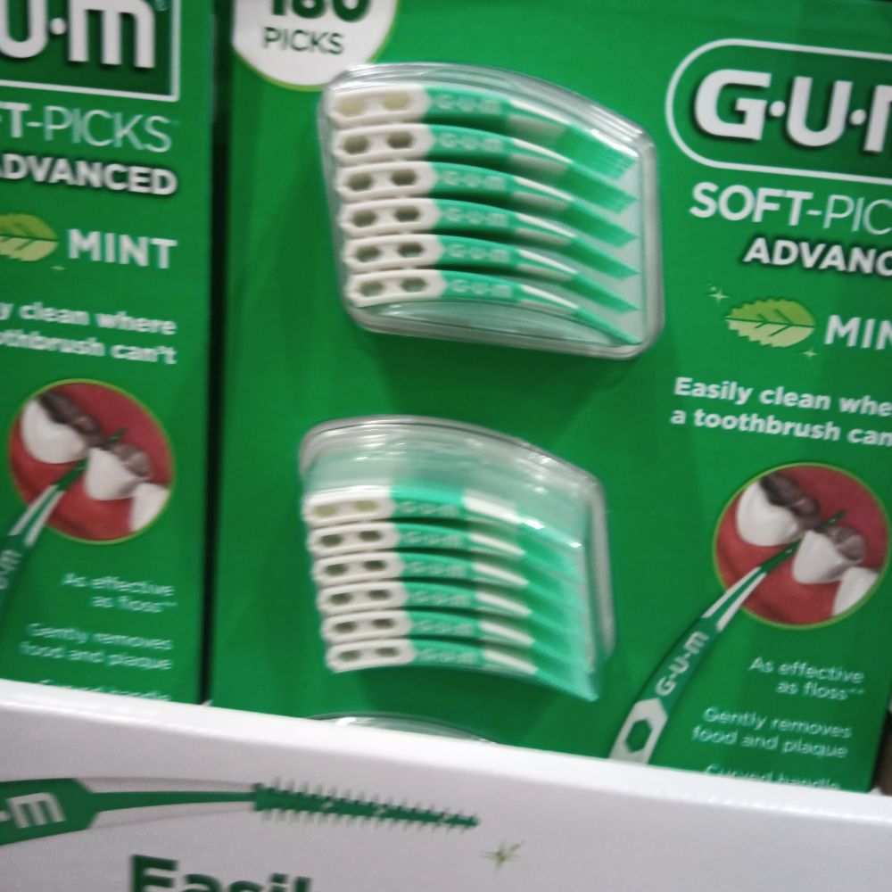 The GUM interdental bristled toothpicks that are curved like Count Dooku's lightsaber hilt