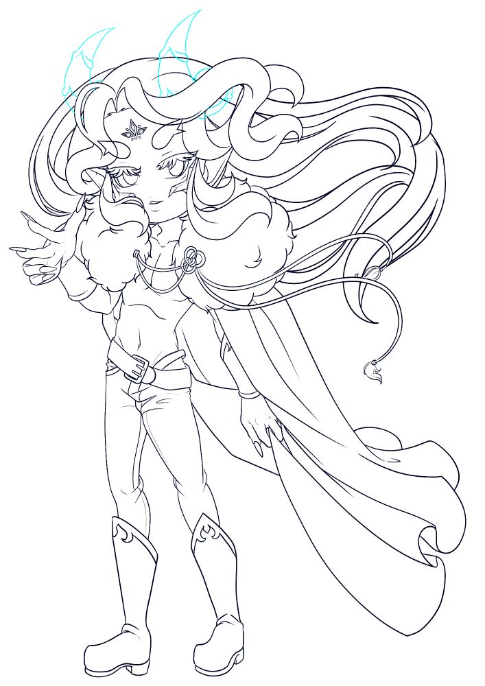 Mobei Jun with a small smile, clutching his cape with his left hand while holding out his right hand, thumb, pointer, and middle finger extended. 