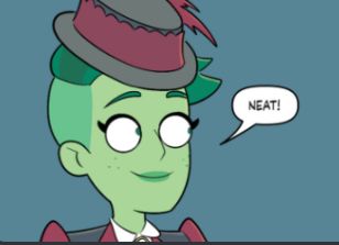 Tendi in a cute hat saying "Neat!" with a very noncommittal smile