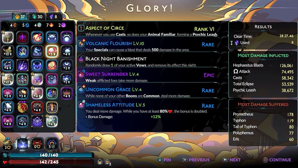 A hades 2 surface clear results screen