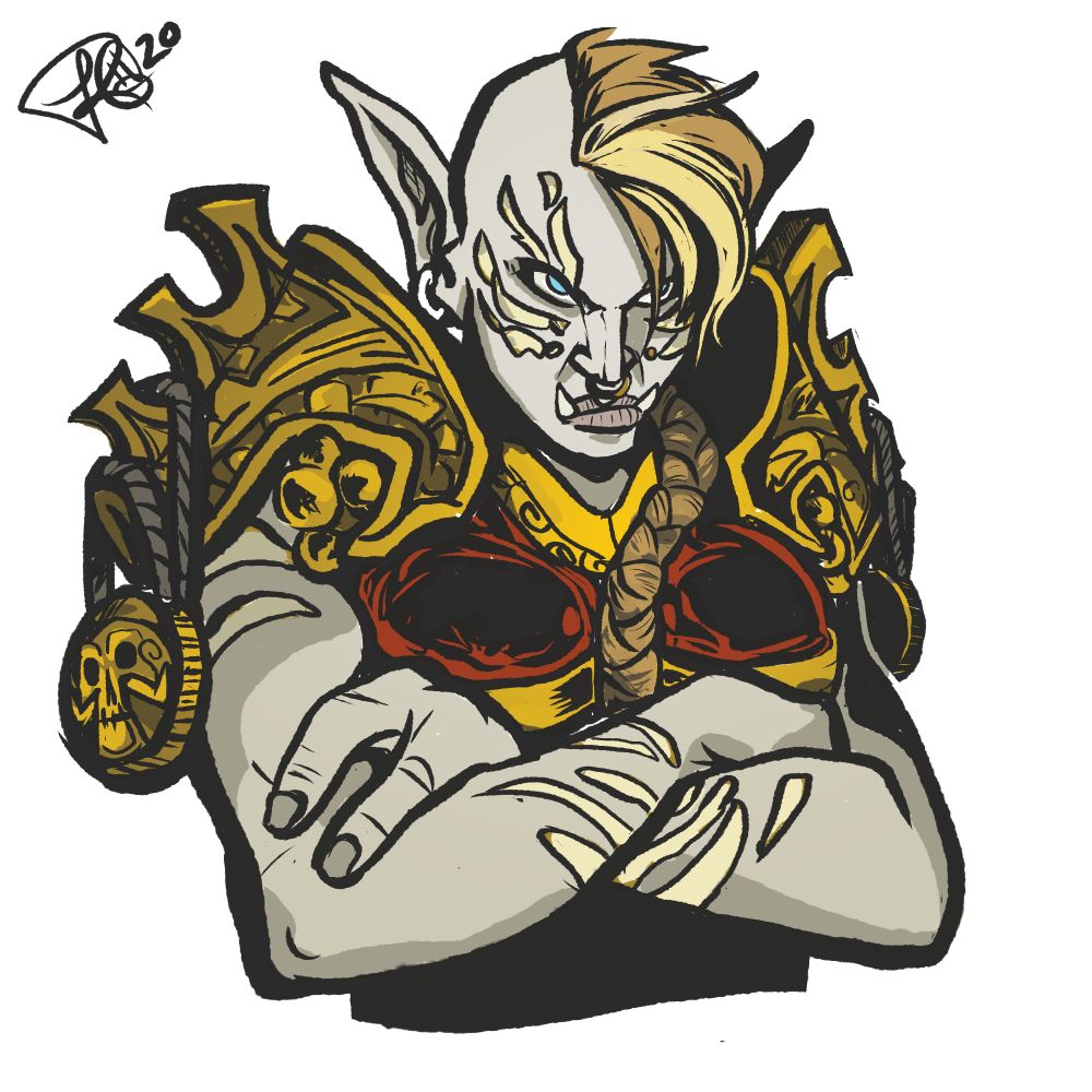 Bust of a sandfury troll looking sour