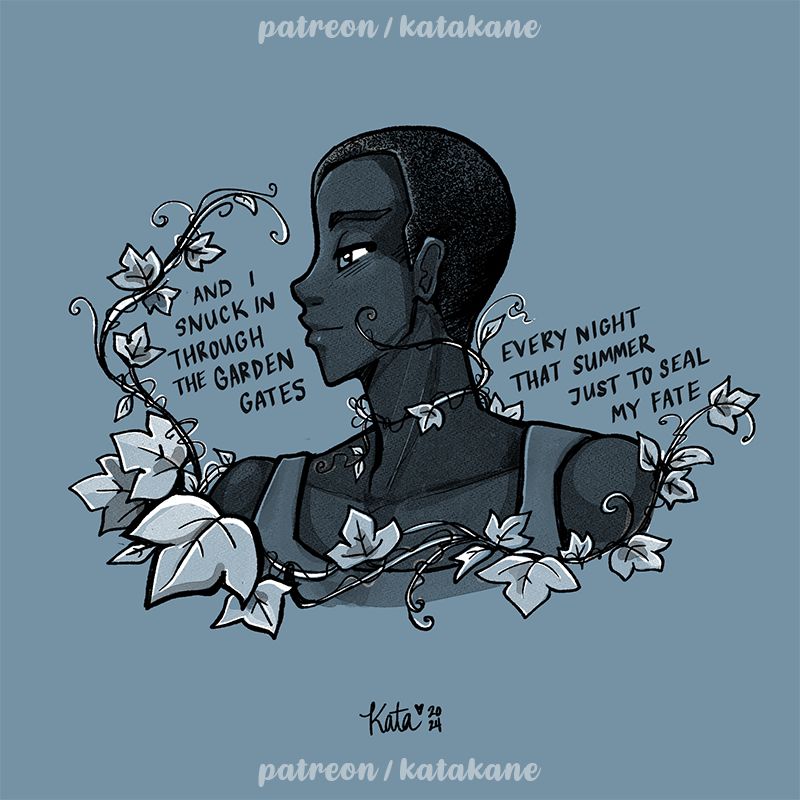 lyrics from the song Cruel Summer by Taylor Swift with male character and ivy leaves surrounding him