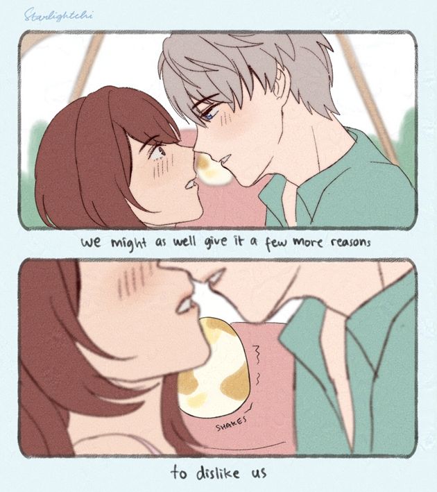a Love and Deepspace 2 panel comic of Xavier about to kiss MC with an egg on the background shaking