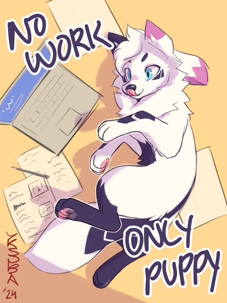 drawing of me (a dog) rolling around not getting any work done
