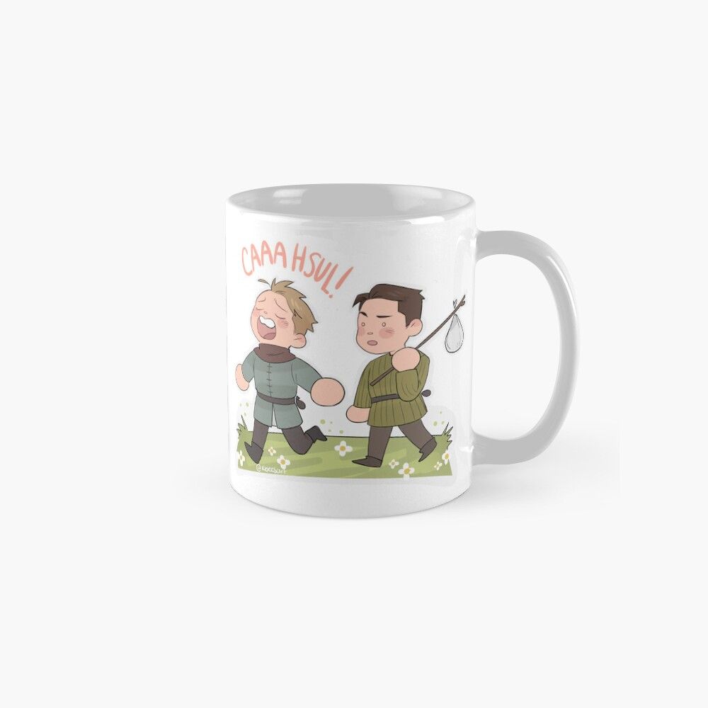 Mug of Hans and Henry walking together and Hans saying "CAAAHSUL!"