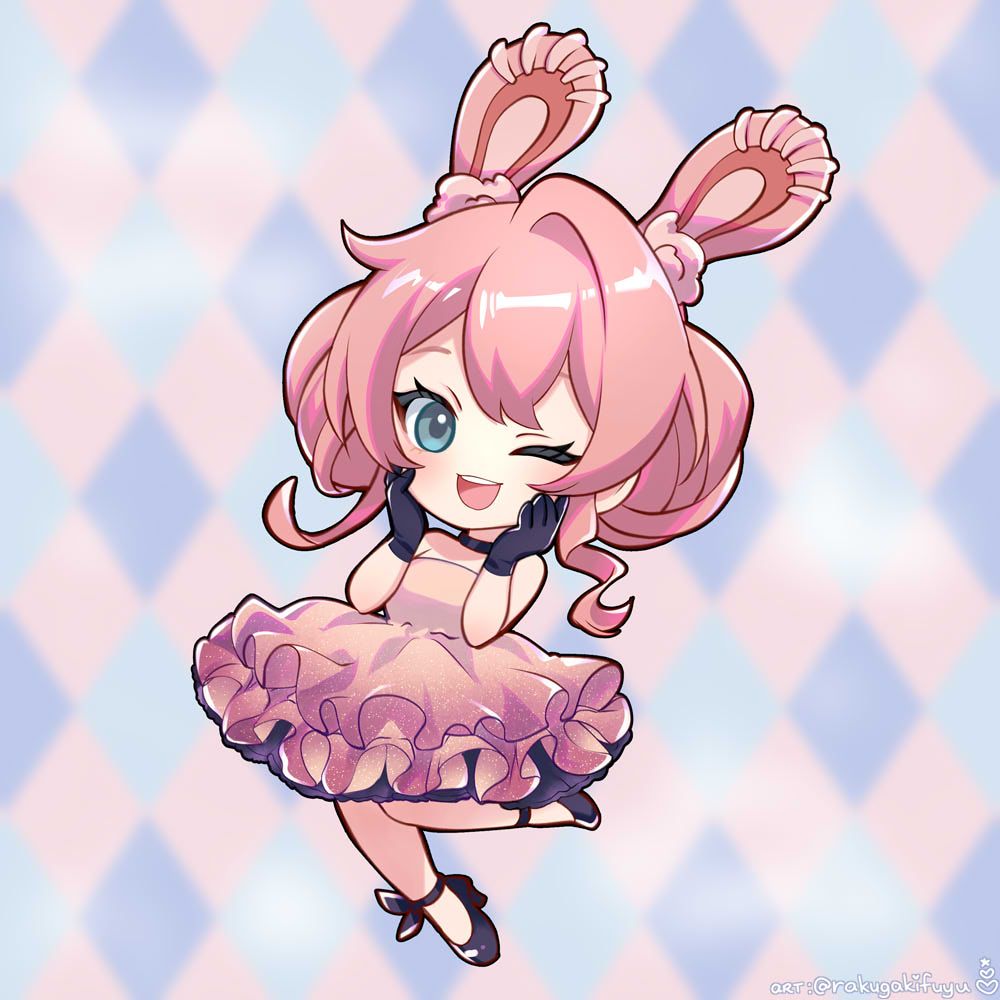 Art of Tokki wearing a cute party dress. Art by rakugakifuyu (twt) / fuyu-n (bsky)