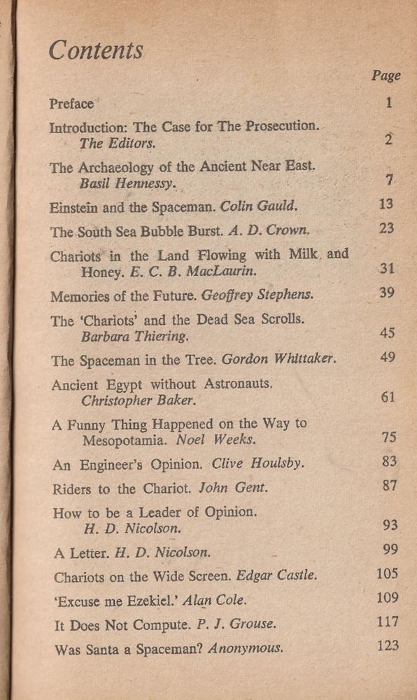 Nice table of contents with different experts tackling various von Daniken rubbish!