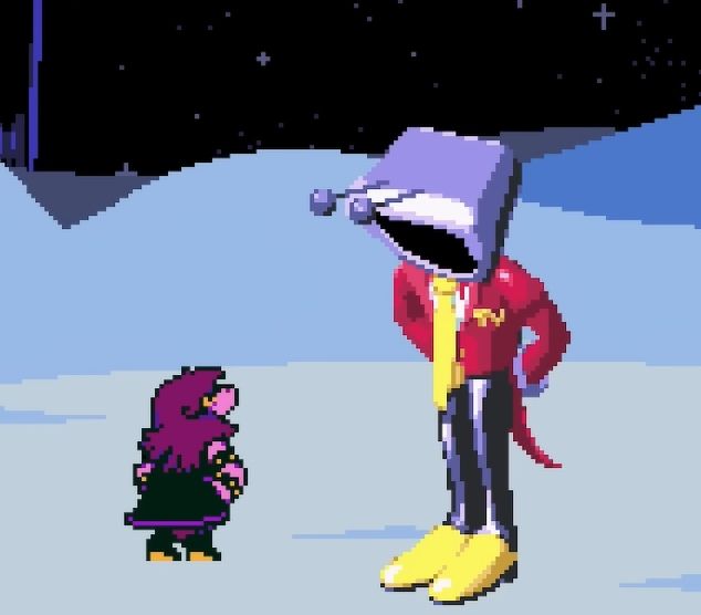 Deltarune screenshot of Susie scolding Tenna.