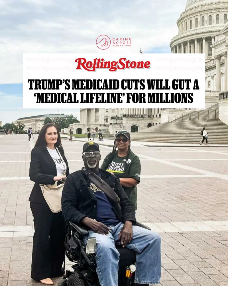 Cover of Rolling Stone magazine featuring three activists, one using a wheelchain, in front of the United States Capitol Building, with a headline about Medicaid providing medical lifeline for millions.