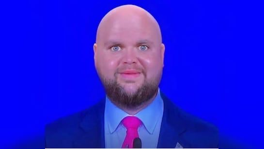 Banned jd Vance photo. (He’s bald and kinda inflated)