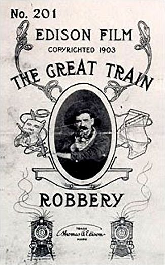 Movie poster for "The Great Train Robbery," a 1903 film about a heist on a moving train