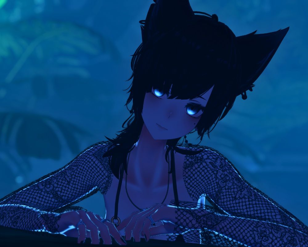 Girl in a cave bath dressed in swimwear, plants in the back, steamy from the hot water, dimmed atmosphere