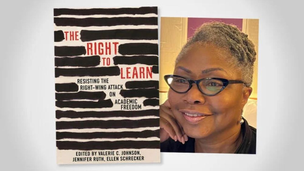 Cover of "The right to learn" next to a portrait of Valerie C. Johnson, one of the editors.