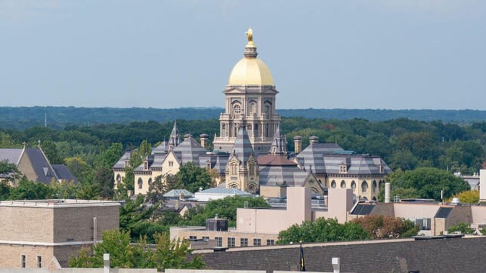 View of the Golden Dome on the campus of University of Notre Dame.