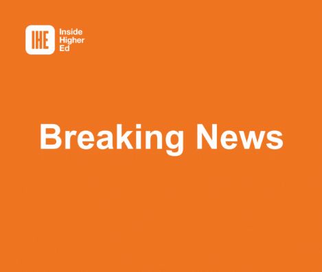 A plain orange background with the 'Inside Higher Ed' logo in the upper left corner with 'Breaking News' in white text.