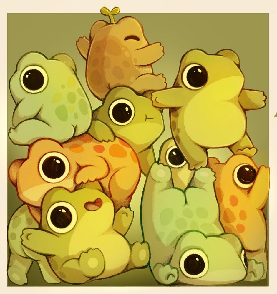 cute pile of tiny round frogs art by chetom