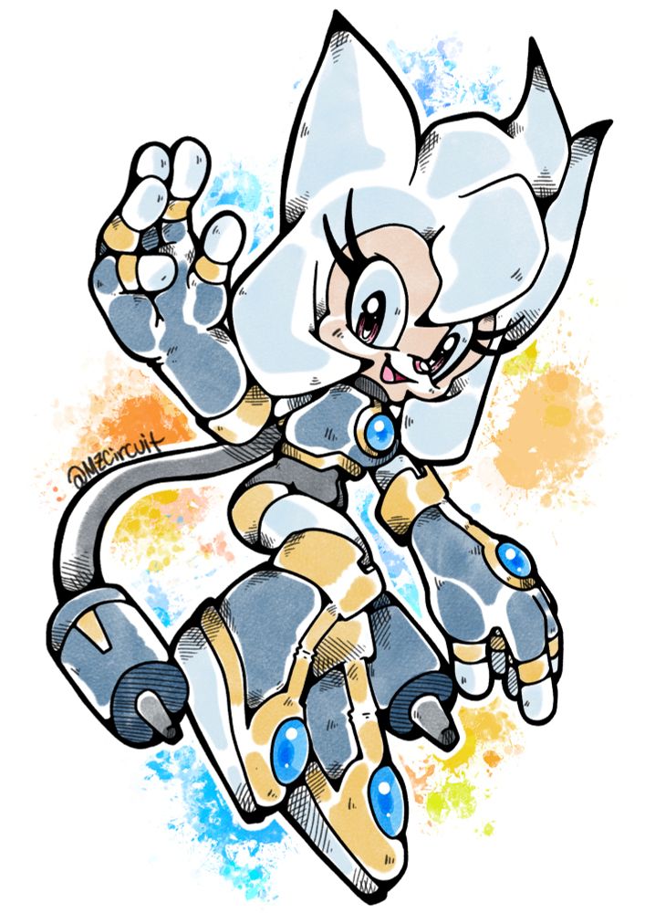 Procreate drawing of my Sonic OC, Model 0-109 aka Circuit