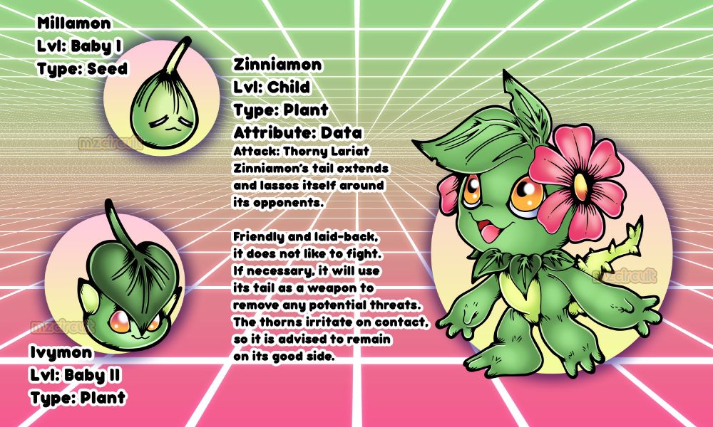 Baby I - Millamon
Baby II - Ivymon
Rookie/Child - Zinniamon