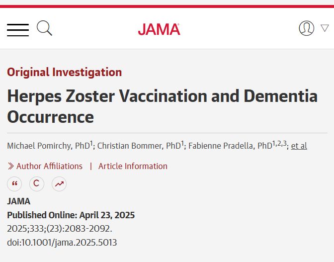Herpes Zoster Vaccination and Dementia Occurrence
