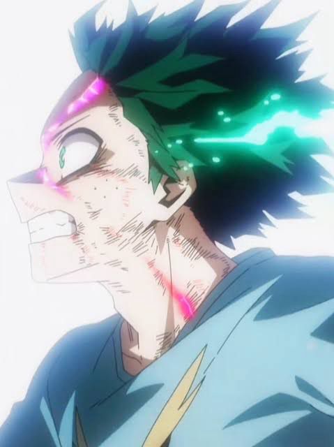 Pictured is Deku charging up one last time with his quirk in the final fight of the series 