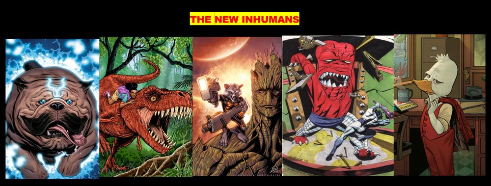 Maximus the Mad is at it again! 
The Royal Family is either otherwise engaged or they have been imprisoned by Maximus’ minions and is attempting to overthrow the Quiet Council. 
Before Black Bolt was captured, He sent the Inhuman LOCKJAW to get help. 
Only LOCKJAW can assemble such an INHUMAN group of individuals.
DEVIL DINOSAUR & MOON GIRL
ROCKET RACCOON & GROOT
The Deviants known as KARKAS the Kind & RANSAK the Reject
And Finally…HOWARD THE DUCK
Can they free New Attilan and Krakoa from the Machiavellian Machinations of Maximus? 
