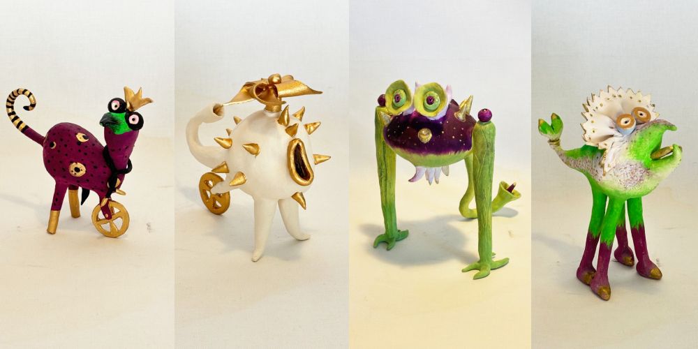 Four monster sculptures by Esti Reich
