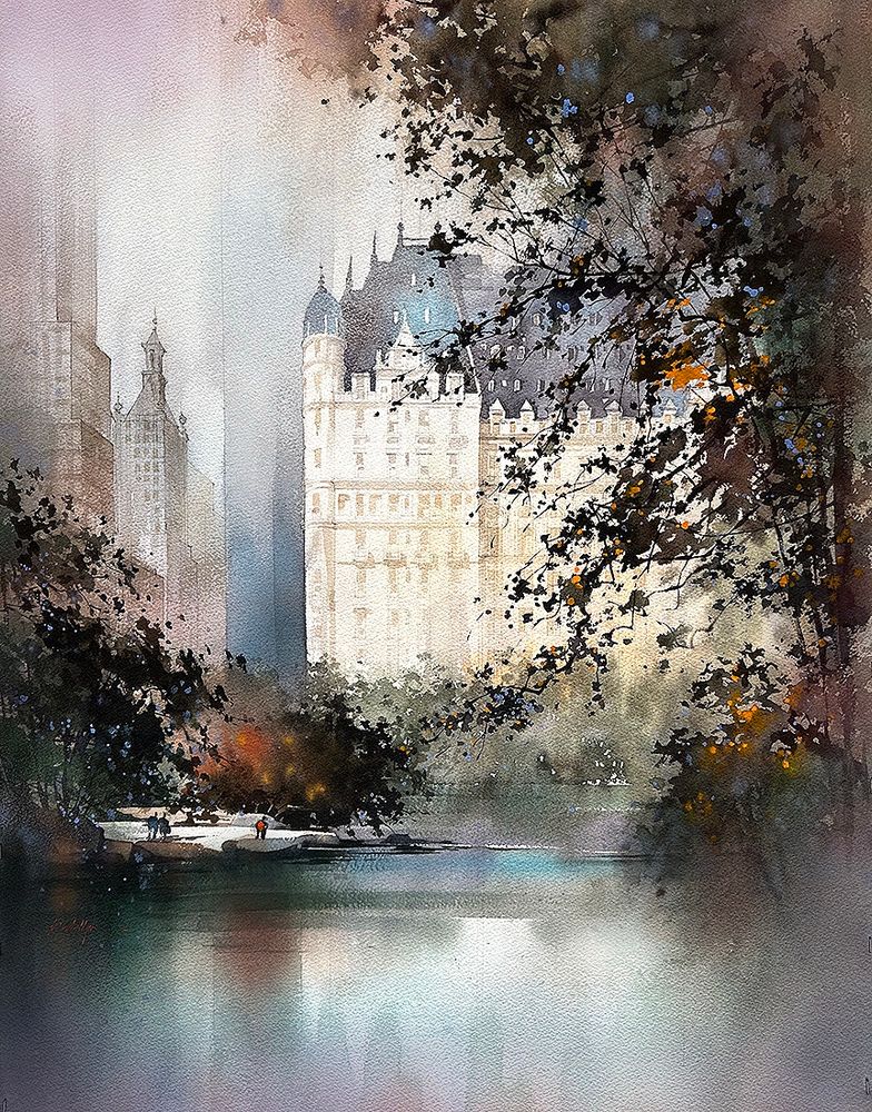Looking through the mist - across the pond - at NYC’s iconic Plaza Hotel 